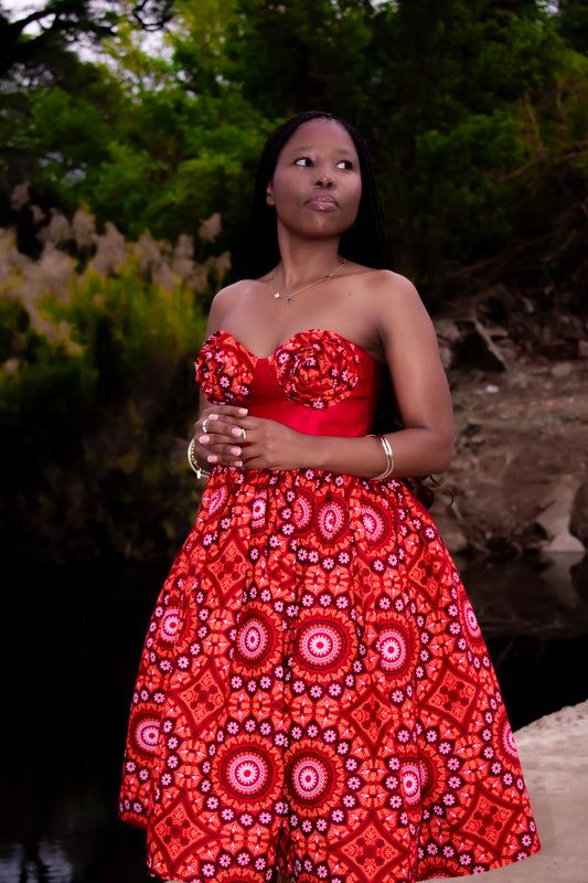 Red traditional floral bridal dress