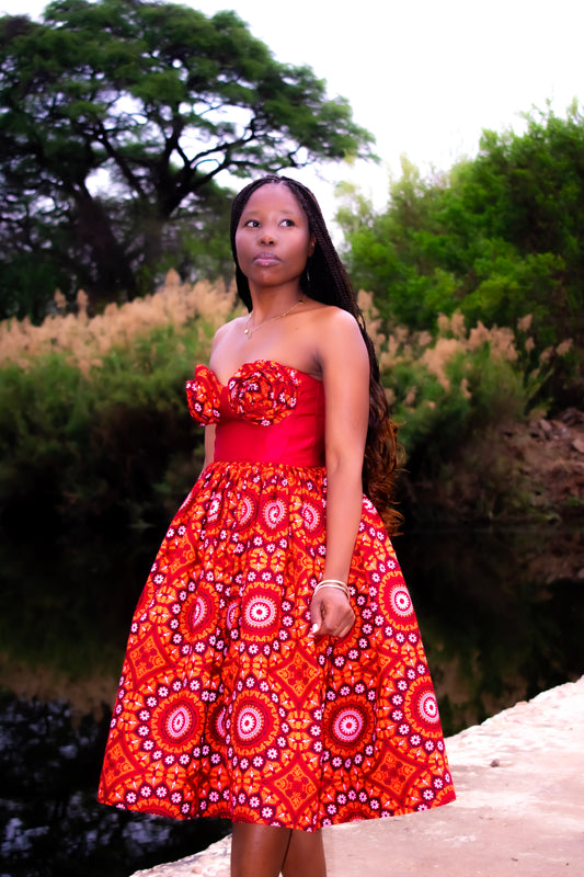 Red traditional floral bridal dress